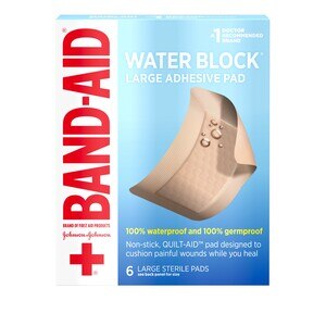 Band Aid Brand First Aid Water Block Waterproof Pads, 2.9 in by 4 in, 6 ct