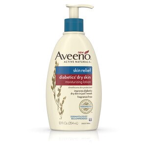 Aveeno Skin Relief Diabetics' Dry Skin Lotion with Triple Oat Complex & Natural Shea Butter, Steroid-Free & Fragrance-Free Dimethicone Skin Protectant for Diabetic Skin Care, 12 OZ