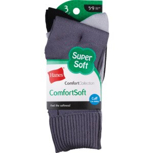 Hanes ComfortCollection Super Soft Cuff Socks, 3CT