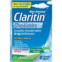 Claritin 24-Hour-Non-Drowsy Allergy Cool Mint Chewable Tablet, Antihistamine, 8 Count