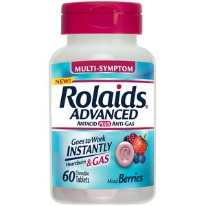 Rolaids Advanced Antacid Plus Anti-Gas Mixed Berries Chewables, 60CT