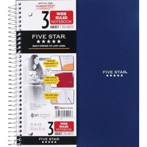 Mead Five Star 3 Subject Notebook Wide Ruled