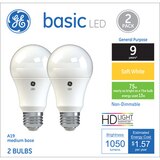 GE Basic LED Soft White 75W Light Bulbs, A19, 2 CT, thumbnail image 1 of 1