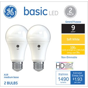 GE Basic LED 100W Soft White Light Bulbs, A19, 2 CT