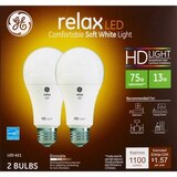 GE Relax Soft White HD 75W LED Light Bulbs, A21, 2 CT, thumbnail image 1 of 1