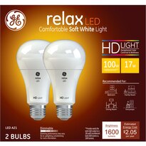 GE Relax HD 100W LED Light Bulbs, A21, 2 CT