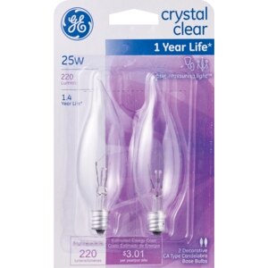 GE 25W Base Bulbs, 2 Crystal Clear