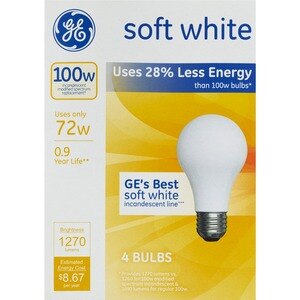 GE Soft White Energy-Efficient 72w Incandescent Lightbulbs