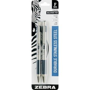 Zebra Durable Stainless Ballpoint Pens 0.7mm FinePt Blk#F301