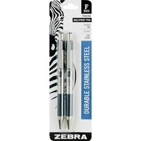 Zebra Durable Stainless Ballpoint Pens 0.7mm FinePt Blk#F301