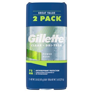 Gillette Clear Gel Power Rush Anti-Perspirant Deodorant, 3.8 Oz, Pack of 2