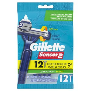 Gillette Sensor2 Pivoting Head Men's Disposable Razors, 12 Count