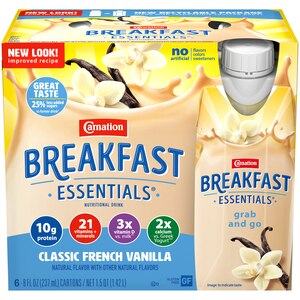 Carnation Breakfast Essentials Original Ready to Drink Nutritional Drink, Vanilla, 6 - 8 FL OZ Bottles