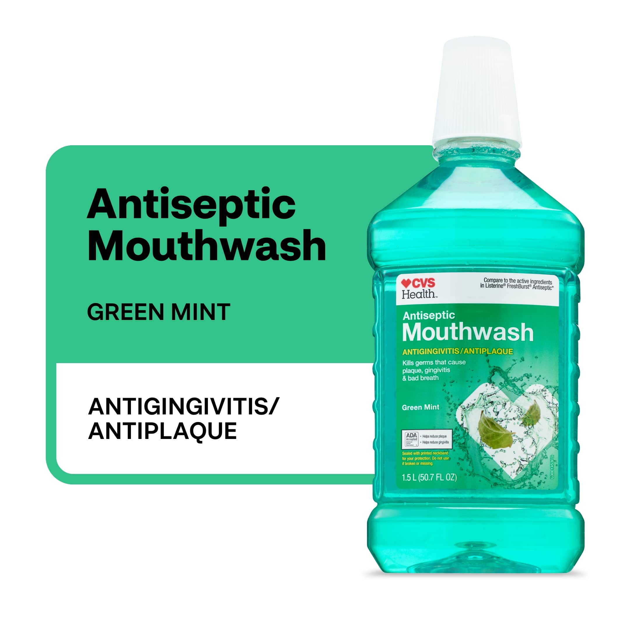 CVS Health Antiseptic Antigingivitis/Antiplaque Mouthwash, Green Mint. 50.7 OZ