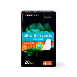 CVS Health Ultra Thin Pads Overnight With Wings, 28 CT