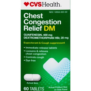 CVS Health Chest Congestion Relief DM Expectorant & Cough Suppressant Tablets, 60CT