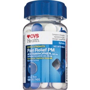 CVS Health Extra Strength Pain Relief PM Acetaminophen Geltabs, 100 CT