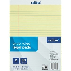 Caliber Legal Pads 8.5x11.75" Top Bound&Perf Yllw 2Pk 50 Sht