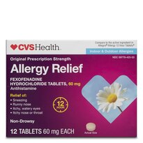 CVS Health Indoor & Outdoor Non-Drowsy Allergy Relief Fexofenadine Hydrochloride Tablets, 60mg, 12 CT