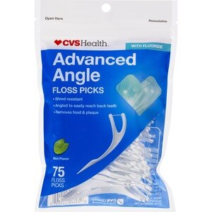 CVS Health Advanced Angle Floss Picks, Mint Flavor, 75 CT