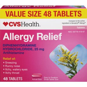 CVS Health Allergy Relief Diphenydramine Hydrochloride Tablets, 48 CT