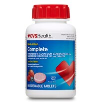 CVS Health Dual Action Complete Acid Reducer plus Antacid Tablets Berry