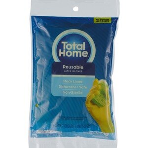 Total Home Household Latex Gloves Medium, 2 Pairs