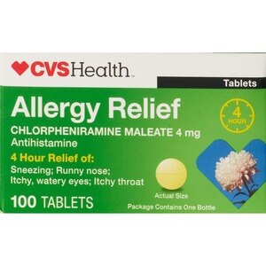 CVS Health 4-Hour Allergy Relief Chlorpheniramine Maleate Tablets, 100 CT