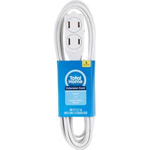 Total Home Extension Cord Indoor 9 Foot/3 Outlets White