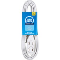 Total Home Extension Cord Indoor 15 Foot/3 Outlets White