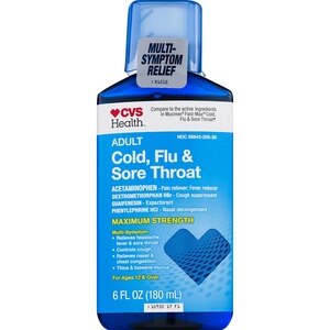 CVS Health Adult Cold, Flu & Sore Throat Maximum Strength Liquid, 6 OZ