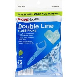 CVS Health Double Line Floss Picks, Made with Only 40% Plastic, 75 CT