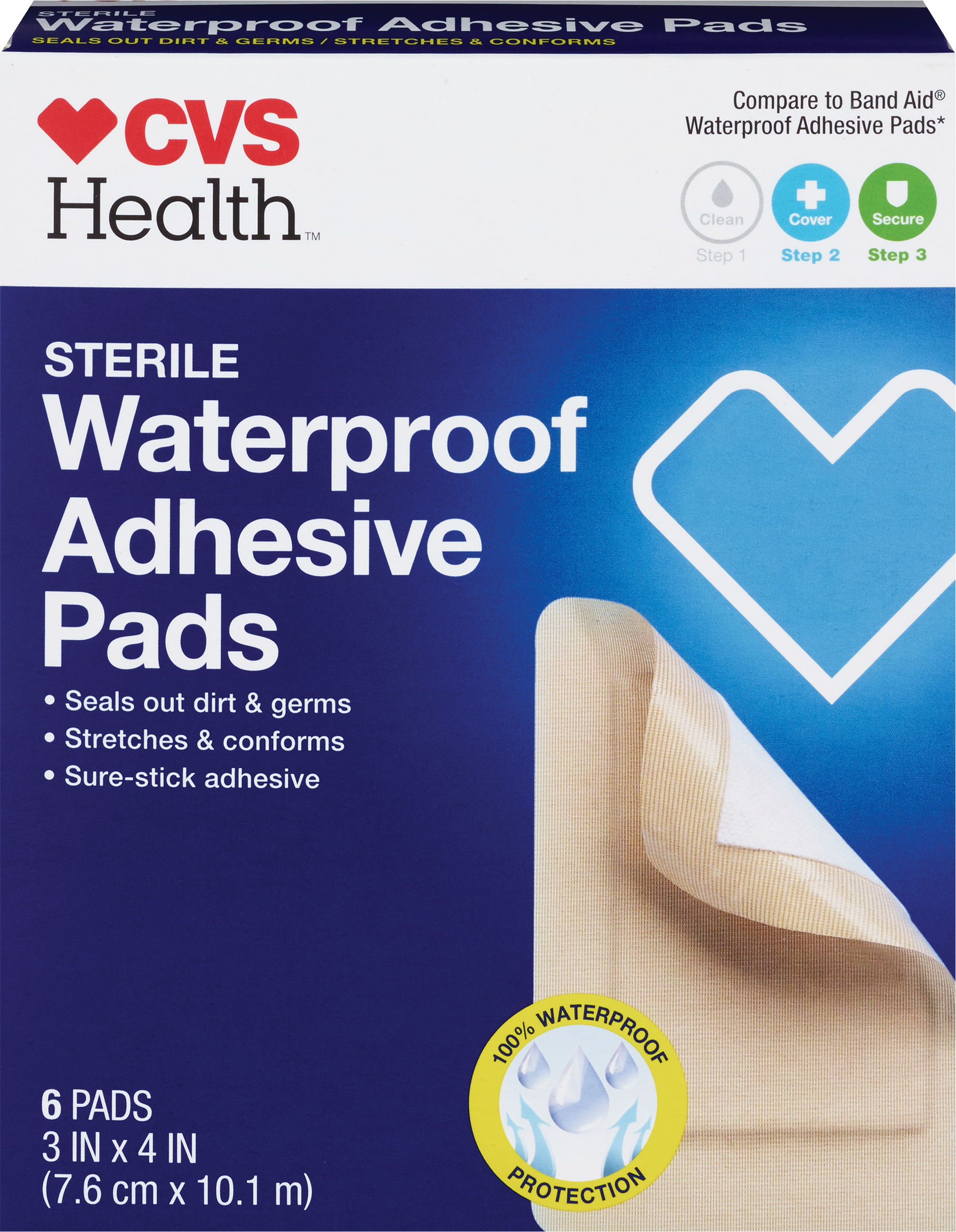 CVS Adhesive Pads Waterproof Sterile Large 3"x4"