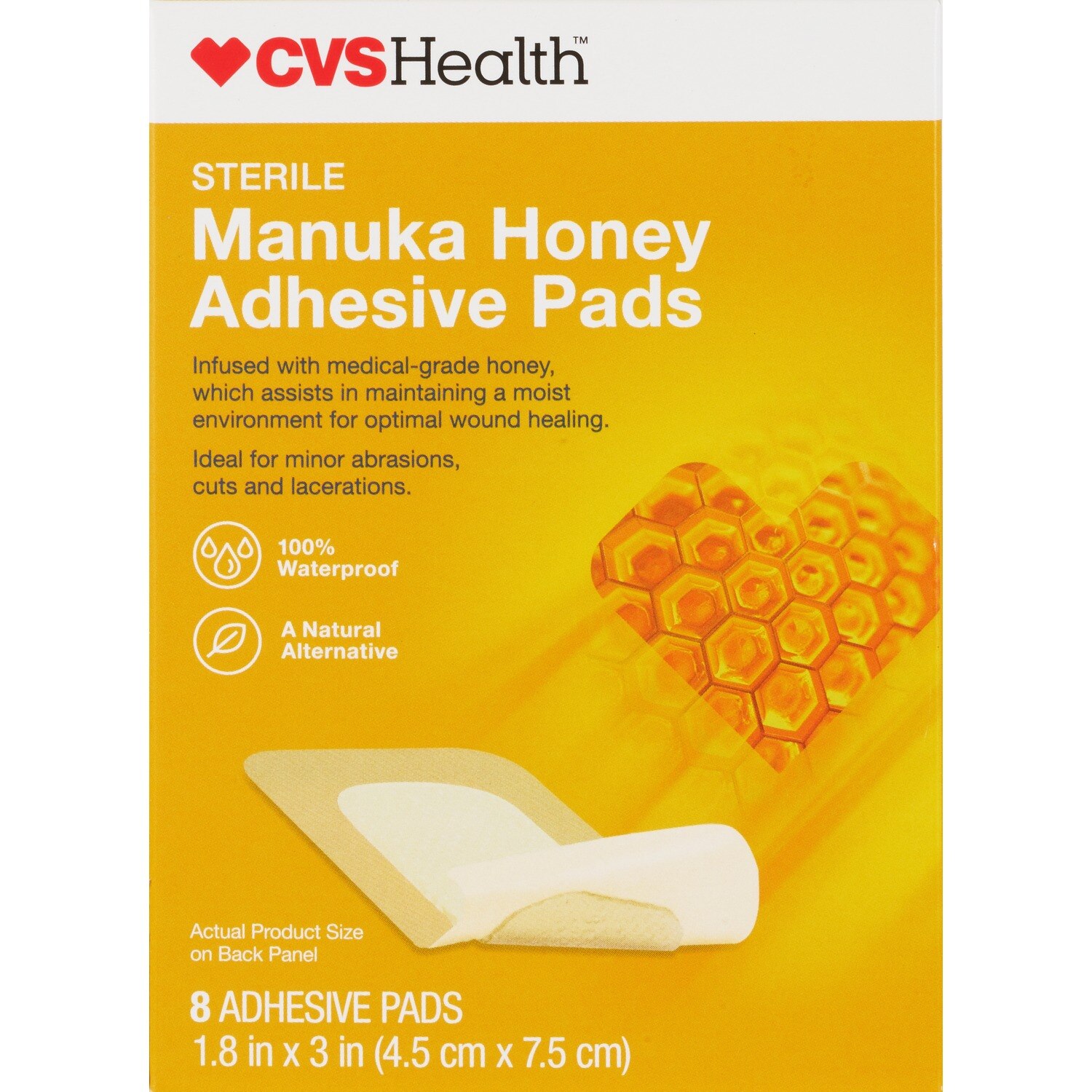 CVS Gauze Pad Adhesive w/Manuka Honey Sterile 1.8"x3"