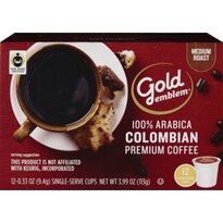 Gold Emblem 100% Arabica Colombian Premium Coffee Single Serve Cups, Medium Roast