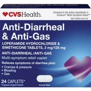 CVS Health Loperamide Hydrochloride and Simethicone Tablets, 2 mg/125 mg, Anti-Diarrheal and Anti-Gas. 30 CT