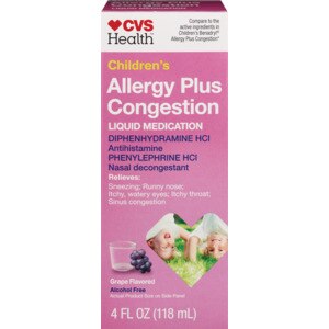 CVS Health Children's Allergy Plus Congestion Relief Diphenhydramine Liquid, 4 OZ