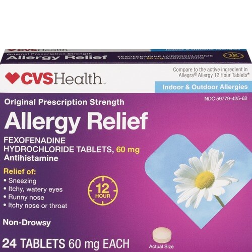 CVS Health Original Prescription Strength Allergy Relief Fexofenadine Hydrochloride Tablets, 24 CT