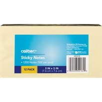 Caliber Sticky Notes Removable 3" Square 100Ct Pads 12-Pack