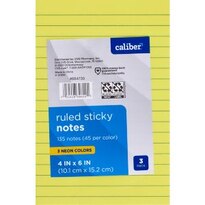 Caliber Sticky Notes Removable Ruled 4x6" 135Ct Neon Colors