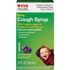 CVS Health Baby Cough Syrup With Organic Agave & English Ivy Leaf Extract, Natural Grape Flavor, 2OZ