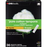 CVS Pure Cotton Tampons Regular/Super, 36 CT, thumbnail image 1 of 1