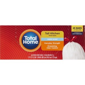 Total Home 13 Gallon Tall Kitchen Trash Bags, Fresh Scent, 45 Bags