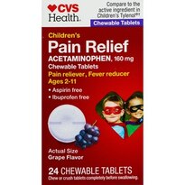 CVS Health Children's Acetaminophen Pain Reliever, Fever Reducer Chewable Tablets, Grape, 24 CT