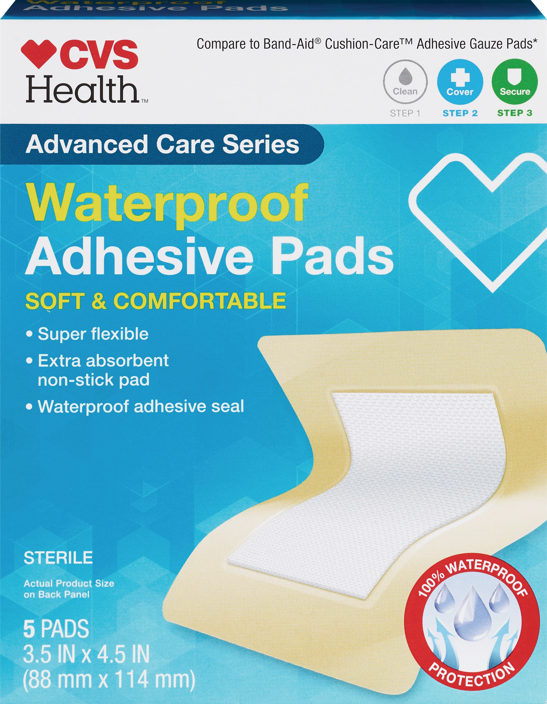 CVS Adhesive Pads Advanced Care Series Waterproof 3.5"x4.5"