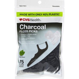 CVS Health Charcoal Floss Picks, Made with Only 40% Plastic, 75 CT