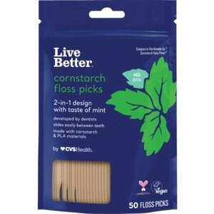 Live Better Cornstarch Floss Picks, Mint, 50 CT