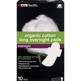 CVS Health Long Organic Cotton Overnight Pads, 10 CT, thumbnail image 1 of 1