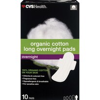 CVS Health Long Organic Cotton Overnight Pads, 10 CT