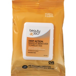 Beauty 360 Oil-Free Deep A/Packion Makeup Remover Cloths, 25/Pack